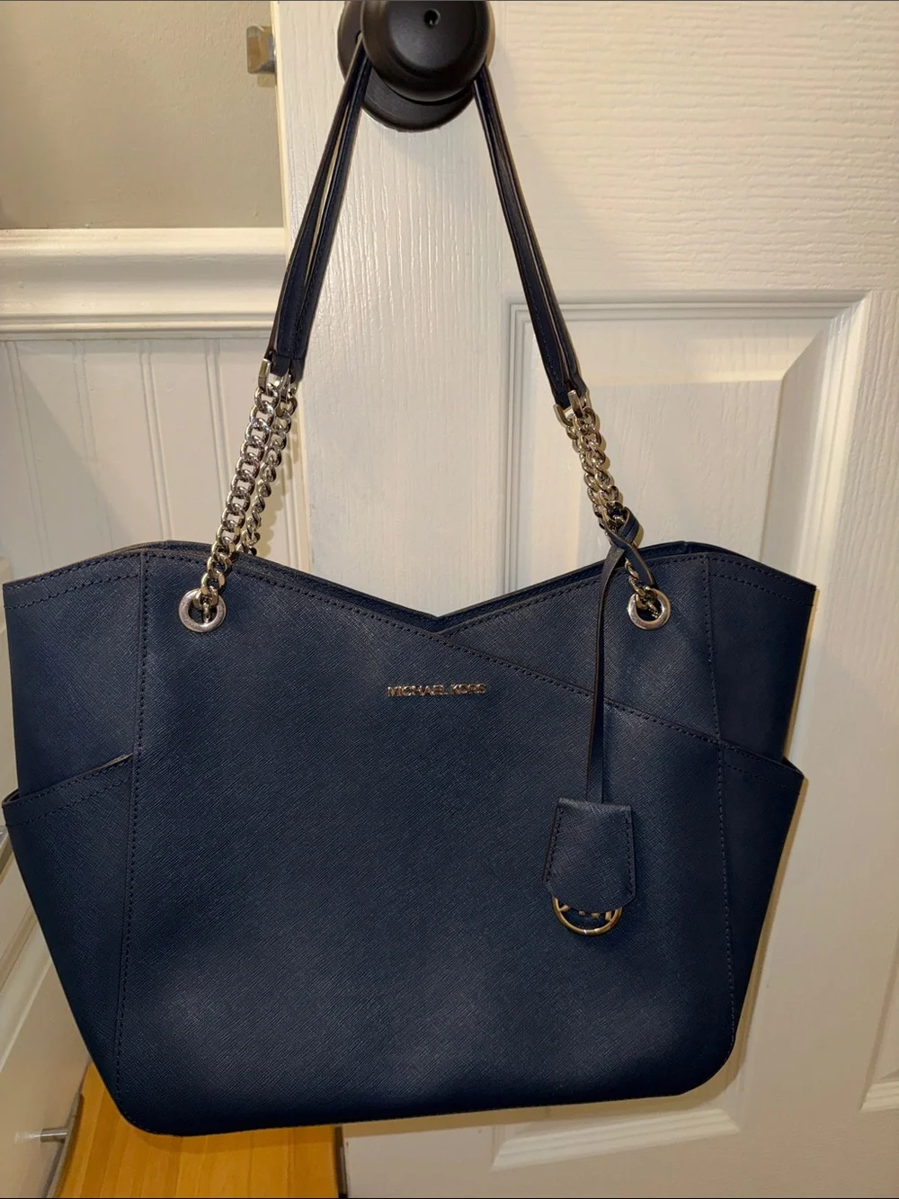 Michael Kors Navy Saffiano Chain-Handle Satchel